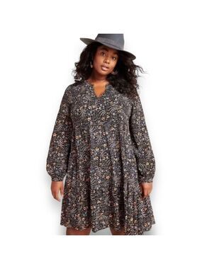 ANTHROPOLOGIE MAEVE Viscose Boho Multi Colour Floral Tiered Long Sleeve Dress S